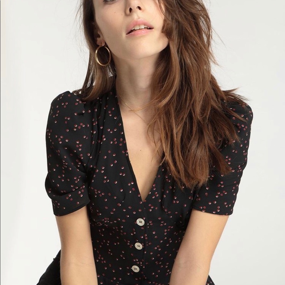 ROUJE MOMO SILK TOP, AUTHENTIC, BLACK POLKA DOTS